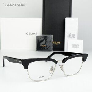 NEW Celine CL50026U 016 Shiny Palladium Black Demo Unisex Square Eyeglasses